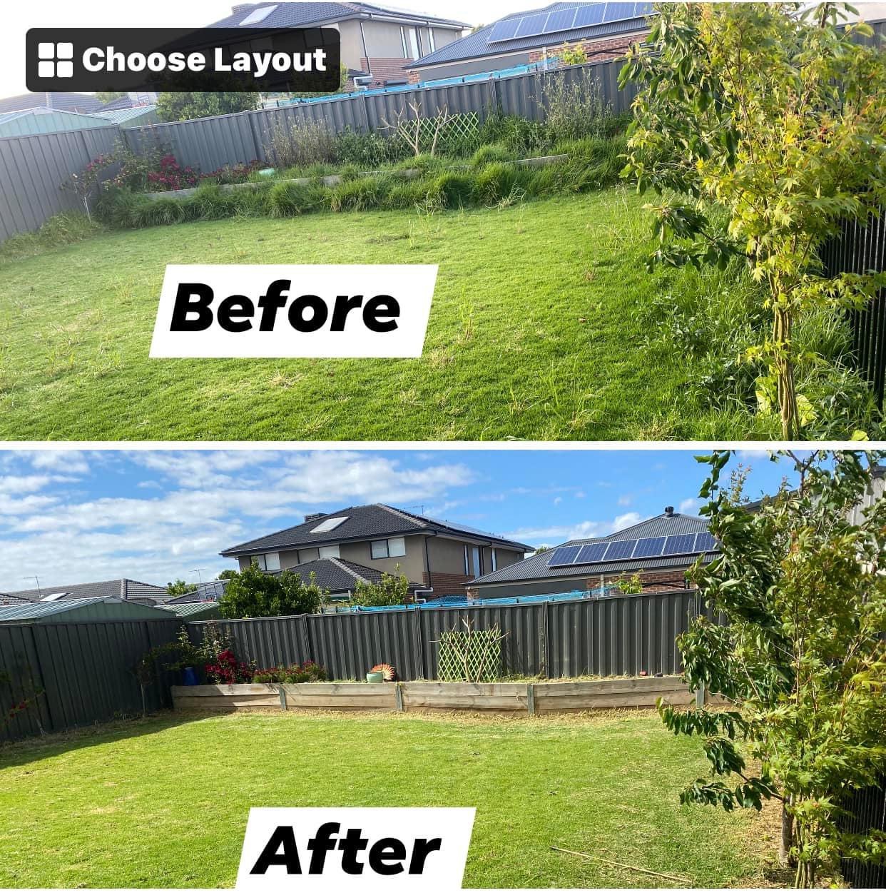 Before and after backyard lawn mowing by Starsnation Services Australia in Melbourne